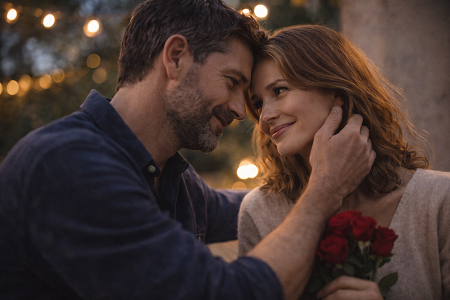 Couple complice dans un moment romantique illustrant l'importance du romantisme dans une relation amoureuse